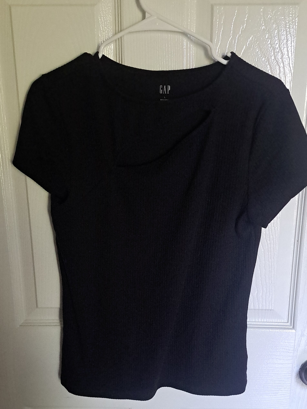 GAP Black Short Sleeve Ribbed Crewneck Top